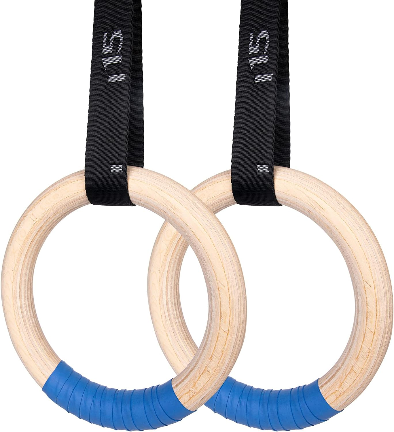 Olympic Gym Rings - Wooden Rings with Adjustable Cam Buckle, 14.8Ft Long Straps, Non-Slip, Full Body Workout image number 6