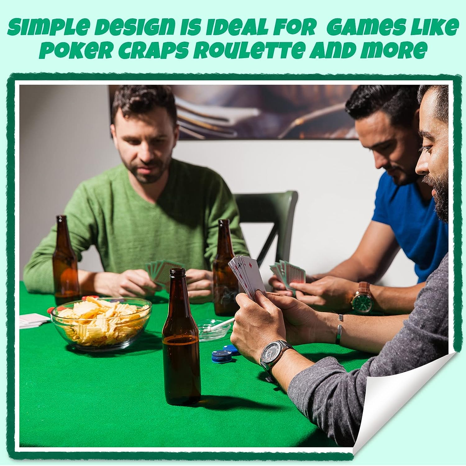 Mixweer 2-Piece Poker Table Top Mat Set &ndash; Premium Green Felt Poker Table Cover (36" X 72") & Casino-Grade Mat, Reversible Foldable Surface for Texas Hold, Blackjack, Dominoes, and Card Games image number 5
