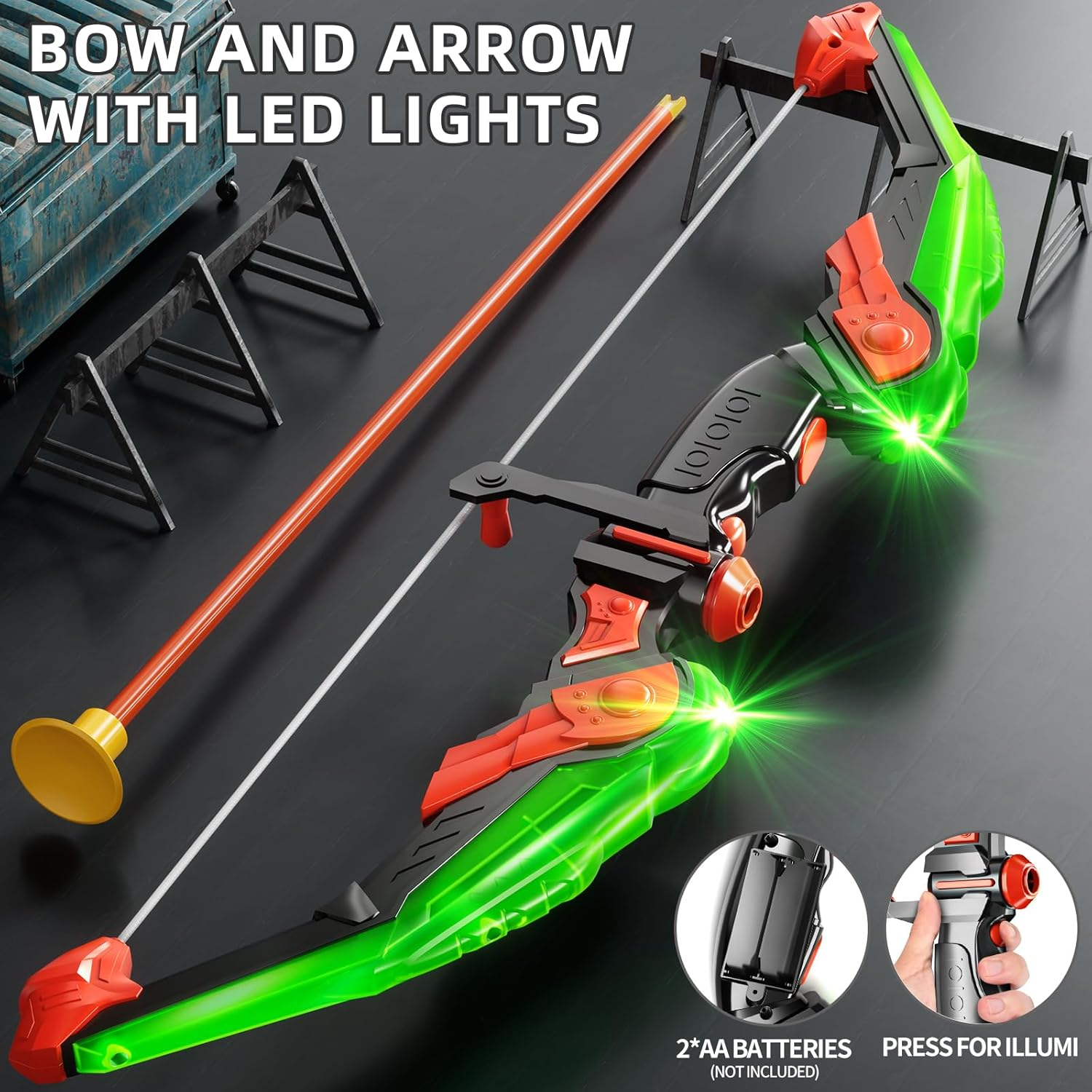 Kids Bow and Arrow Set, LED Light up Archery Toy Set with 10 Suction Cup Arrows,Target & Arrow Quiver, Bow and Arrows Set Toys 3 4 5 6 7 8 9 10 11 12 Year Old Kids Boys Girls (Green) image number 3