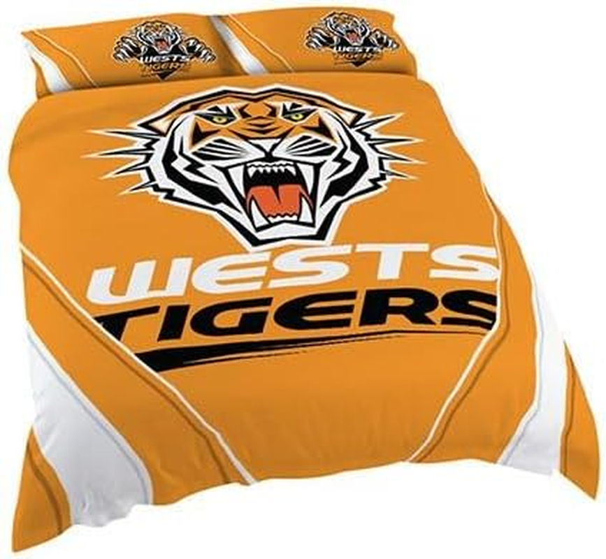 Wests Tigers NRL Quilt Doona Duvet Cover Pillow Case Set, Double