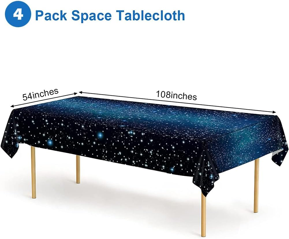 Space Tablecloth Starry Night Tablecloths 4PCS Decorations Plastic Galaxy Table Cover Space Stars Theme Party Supplies for Birthday Home Decorations, Waterproof Oil Proof Star Tablecloth 54'' X 108'' image number 6