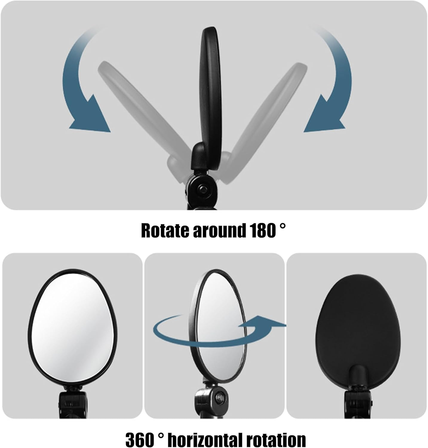 360-Degree Adjustable Bike Mirrors 2-Pack - Shockproof Acrylic Convex Lens for Mountain/Road Bikes, Universal Handlebar Rearview Mirror with Anti-Vibration Base