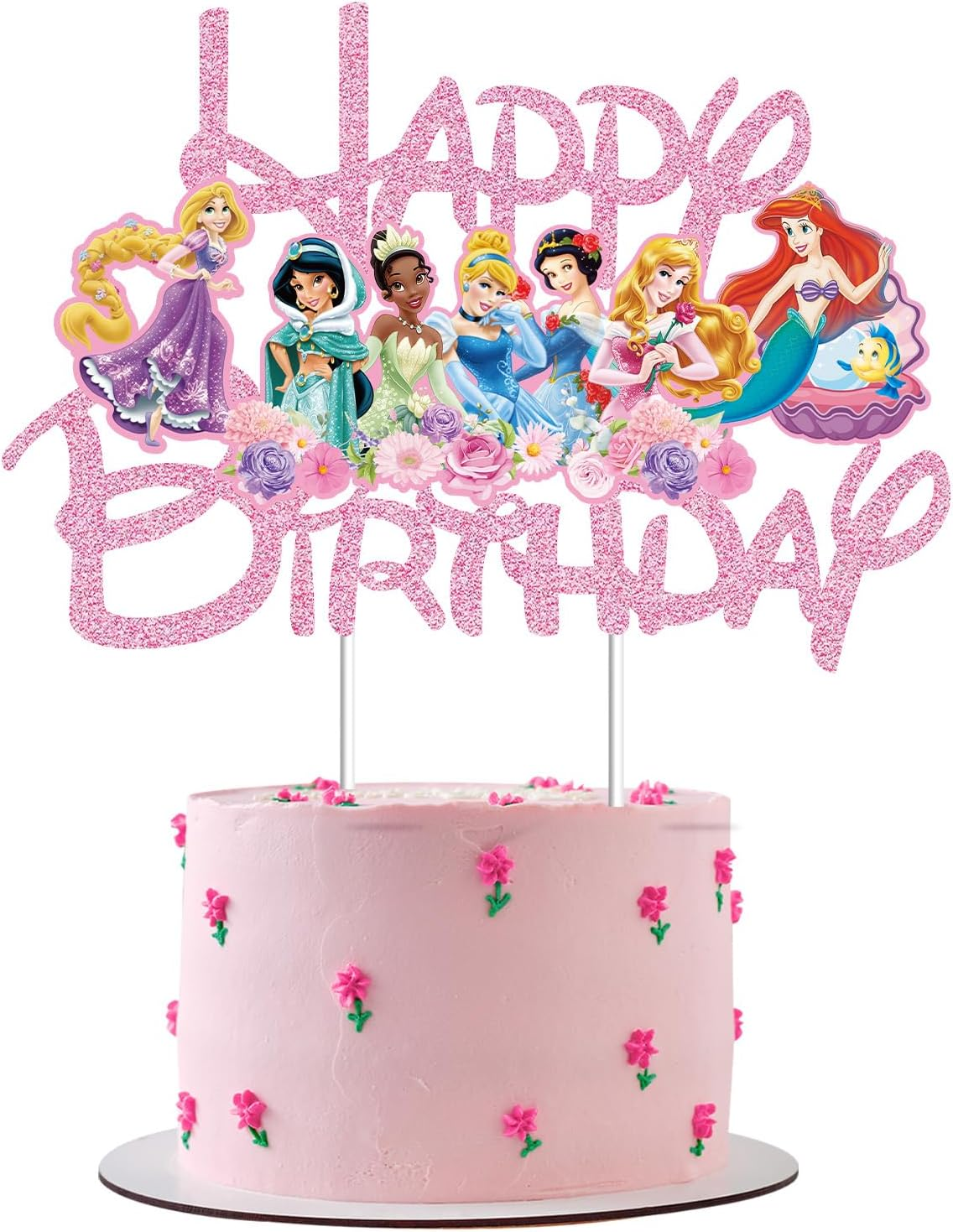 Compr Pink Glitter Princess Cake Toppers for Girls, Castle Party Decorations, Birthday Party Suppliers, 1 X 7.5" X 4.7" Doubled-Sided