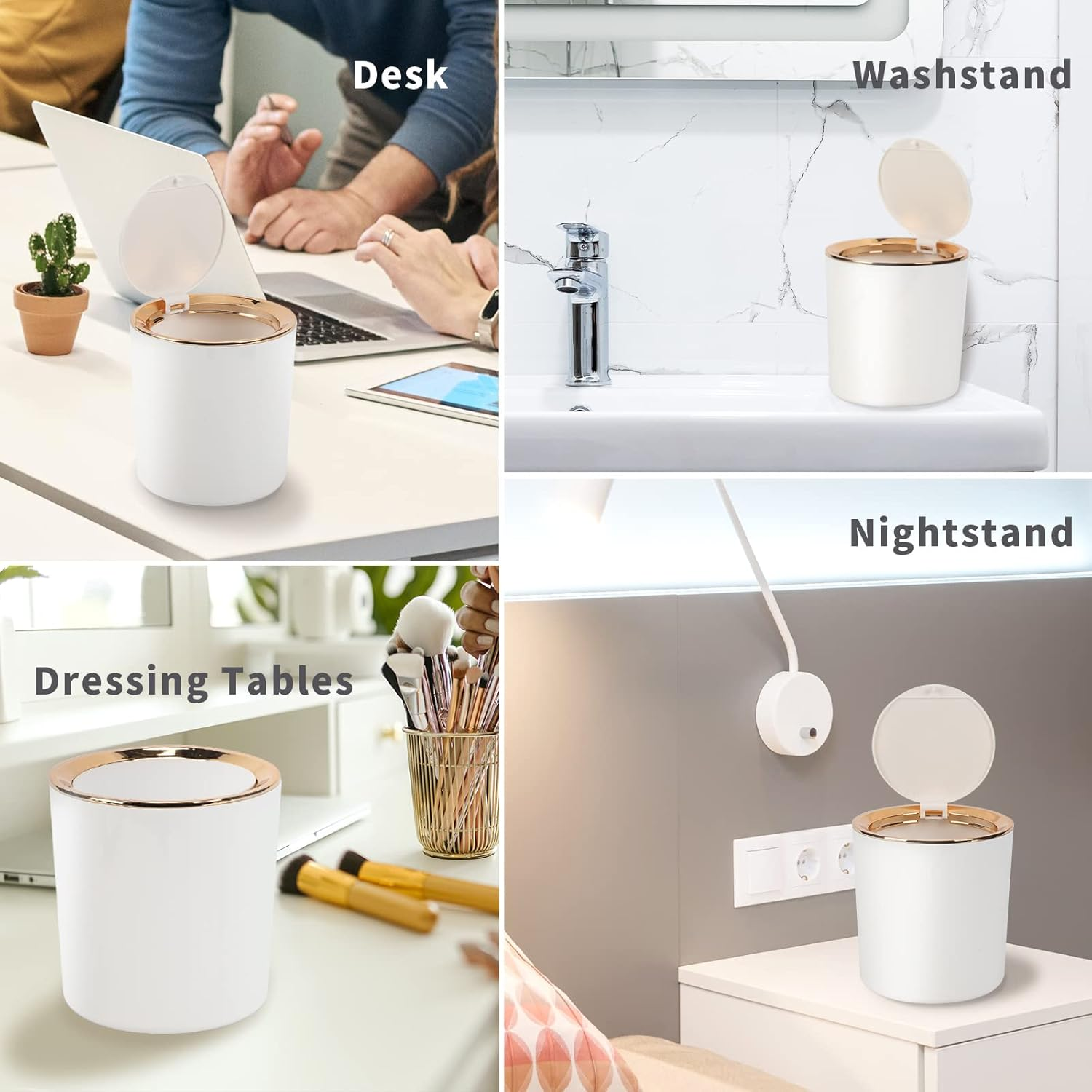 Small Trash Can Wastebasket with Lid round 2.6L Mini Desk Top Bin for Vanity Bathroom Bedroom Kitchen Office,Abs - Light Green image number 5