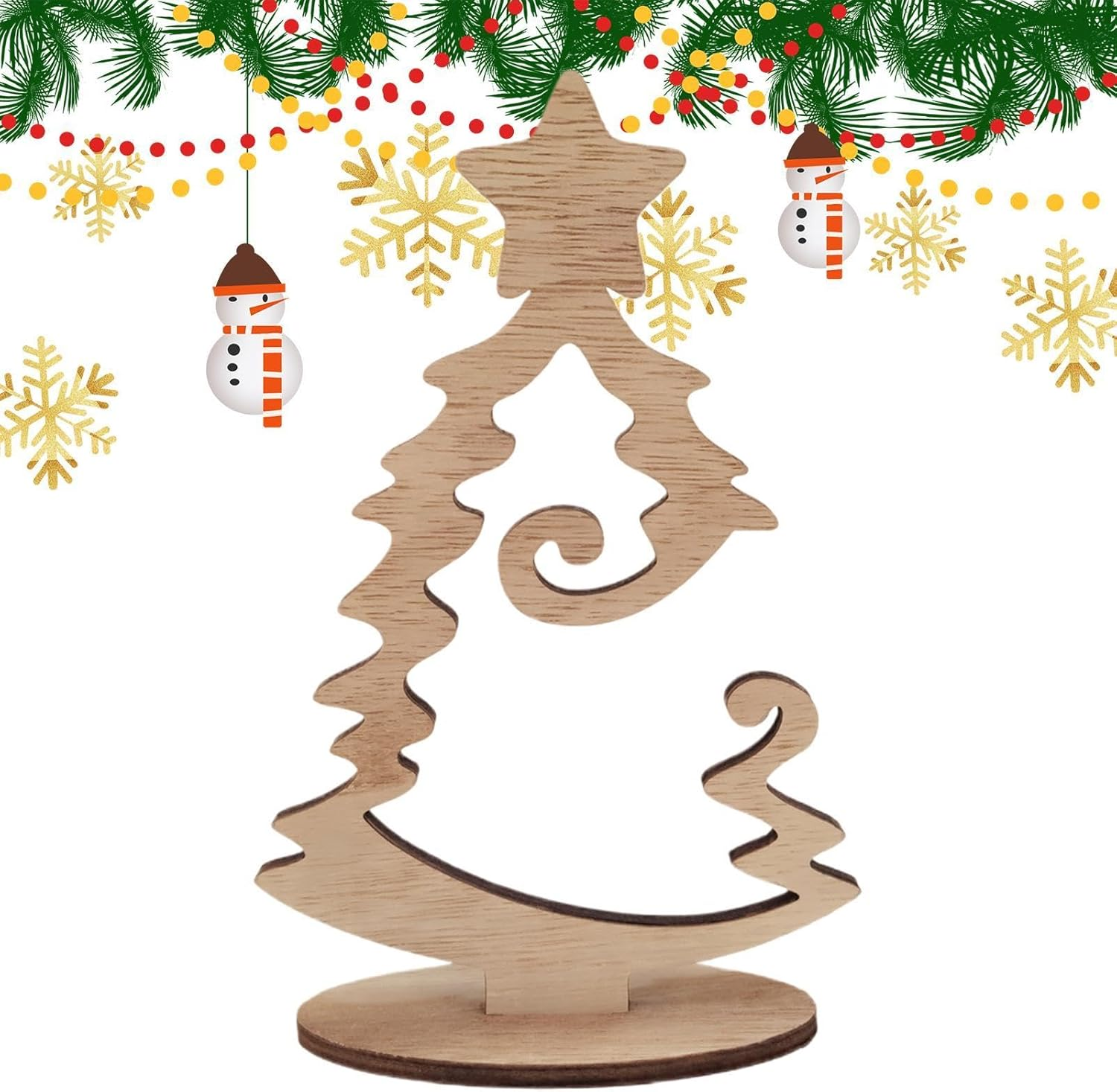 Wooden Desktop Christmas Tree - Tree Ornaments Rustic Tabletop Decor - Stable Small Desktop Christmas Tree Standing Wooden Christmas Tree for Window Sill Living Room image number 6