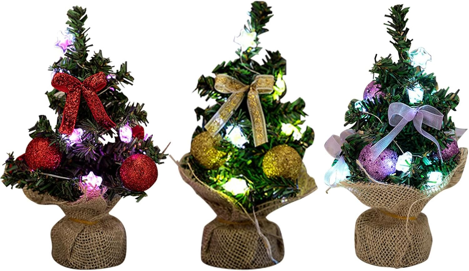 Desktop Christmas Tree with Lights,3X Green Tabletop Christmas Tree | Green Tabletop Festival Lights with Burlap Base image number 2