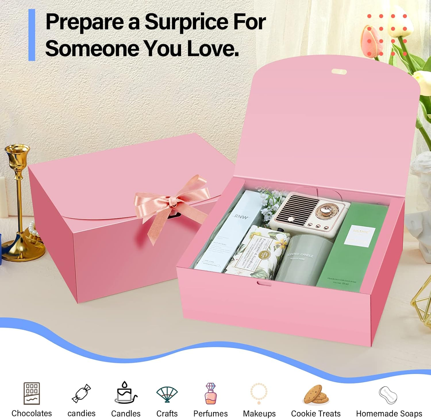 PEKGRIL 15 Pcs Gift Boxes with Lids, Pink 10X8X4 Inch Gift Boxes, Bridesmaid Proposal Box with Ribbon, Kraft Paper Boxes for Wedding, Packaging, Present, Birthday, Christmas, Party - Blue image number 5