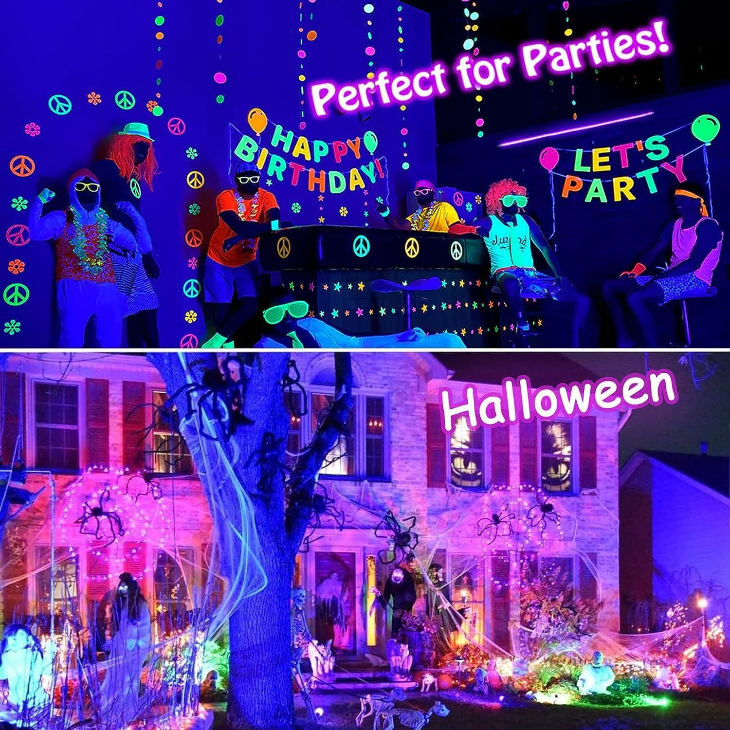 150W Black Light, 2 Pack LED Black Lights with Plug and Switch, IP65 Waterproof LED UV Light Flood Light Glow in the Dark Party, for Halloween, Fluorescent Poster, Body Paint, Stage, Aquarium image number 5