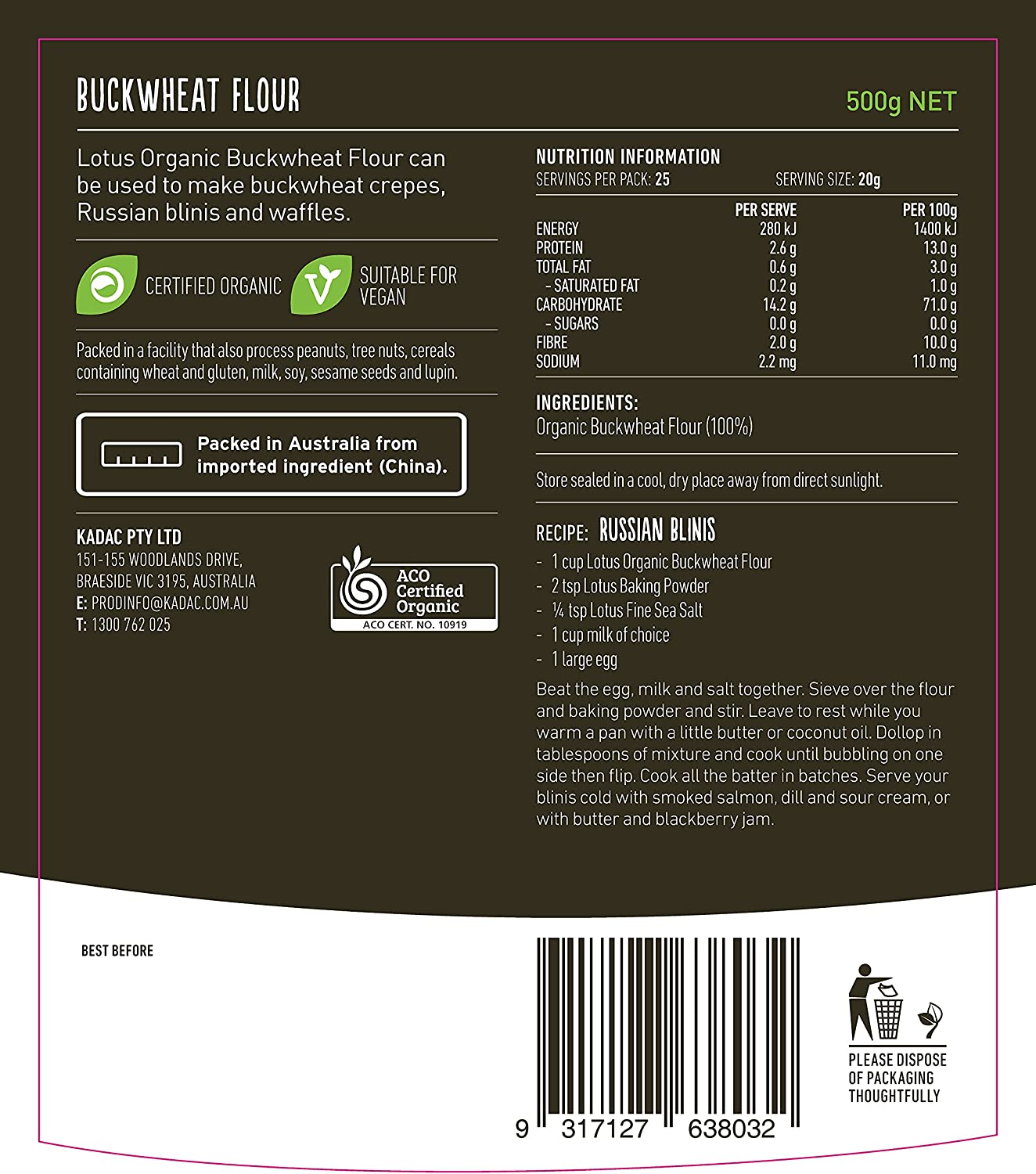 Lotus Organic Buckwheat Flour, 500 G