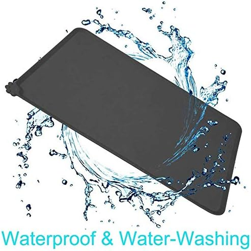 EZONEDEAL Dog Food Mat, Silicone Cat Food Mat, Non Slip Waterproof Pet Feeding Mat Food Container Placemat Pet Food Mat for Small Animals Cat Mat - Dog Bowl Mat (48X30Cm, Black) image number 1