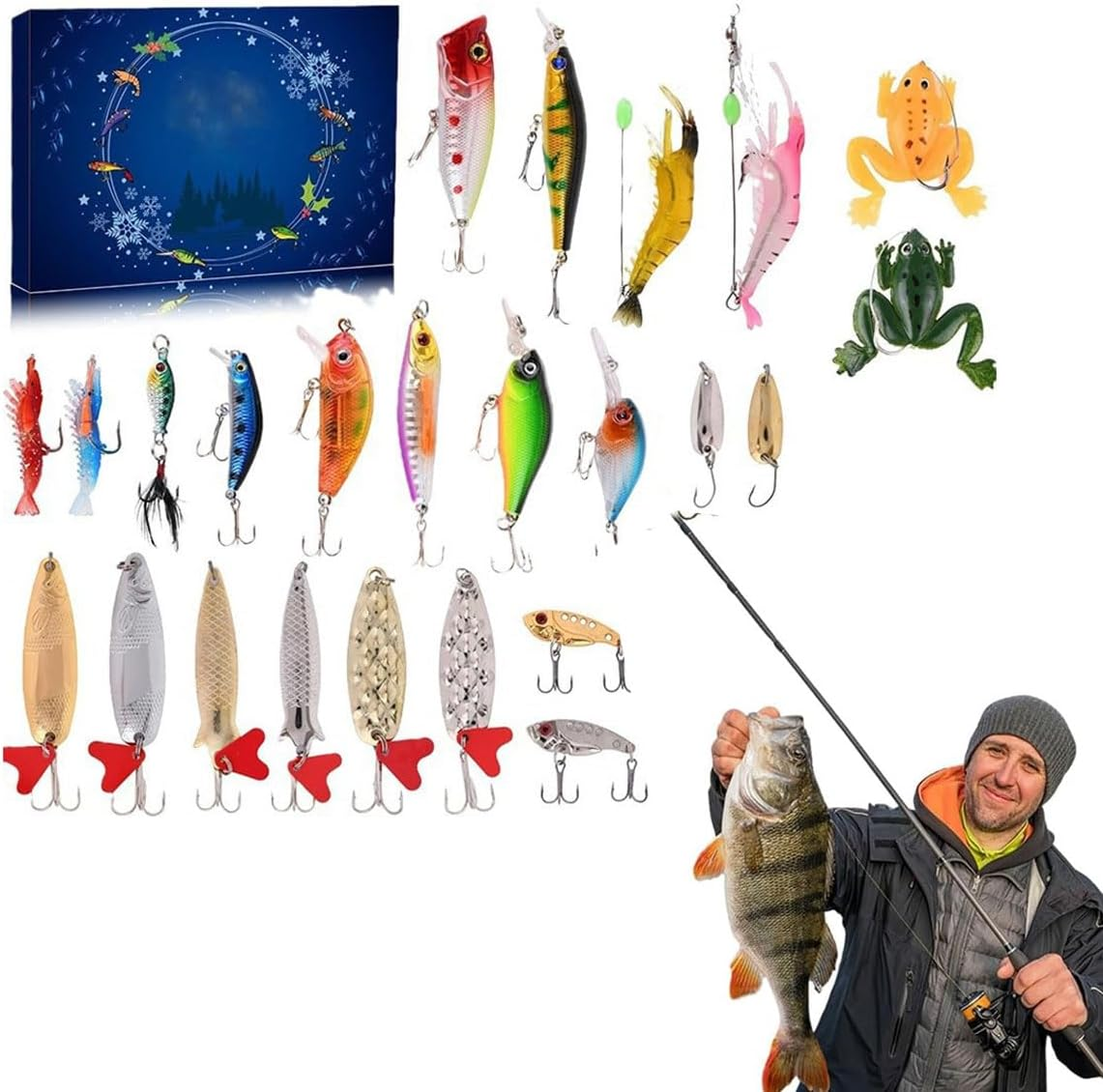 Fishing Lure Advent Calendar, Fishing Advent Calendar 2024, Fish Lure Advent Calendar, Fishing Tackle Advent Calendar, Advent Calendar Fishing Christmas Countdown - 24 Days Fishing Lures (2PCS) image number 1
