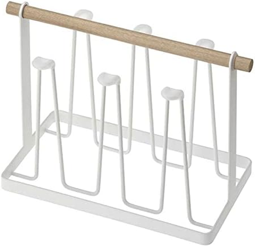 DACUAN 1 Wrought-Iron Water Cup Drain Rack, Non-Slip Bottle Drying Rack, Drain Rack, Bench Cup Holder, White Wooden Mug image number 5
