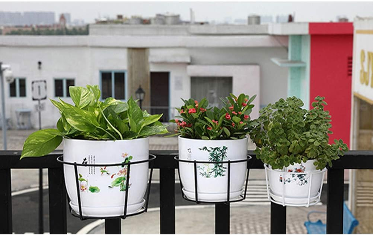 4 Pack Hanging Railing Planters Flower Pot Holders Plant Iron Racks Fence Metal Potted Stand Mounted Balcony round Plant Baskets Shelf Container Box for Indoor&Outdoor Use-Black,Garden Steel Pots,6.3" - Black-4 Pack image number 3