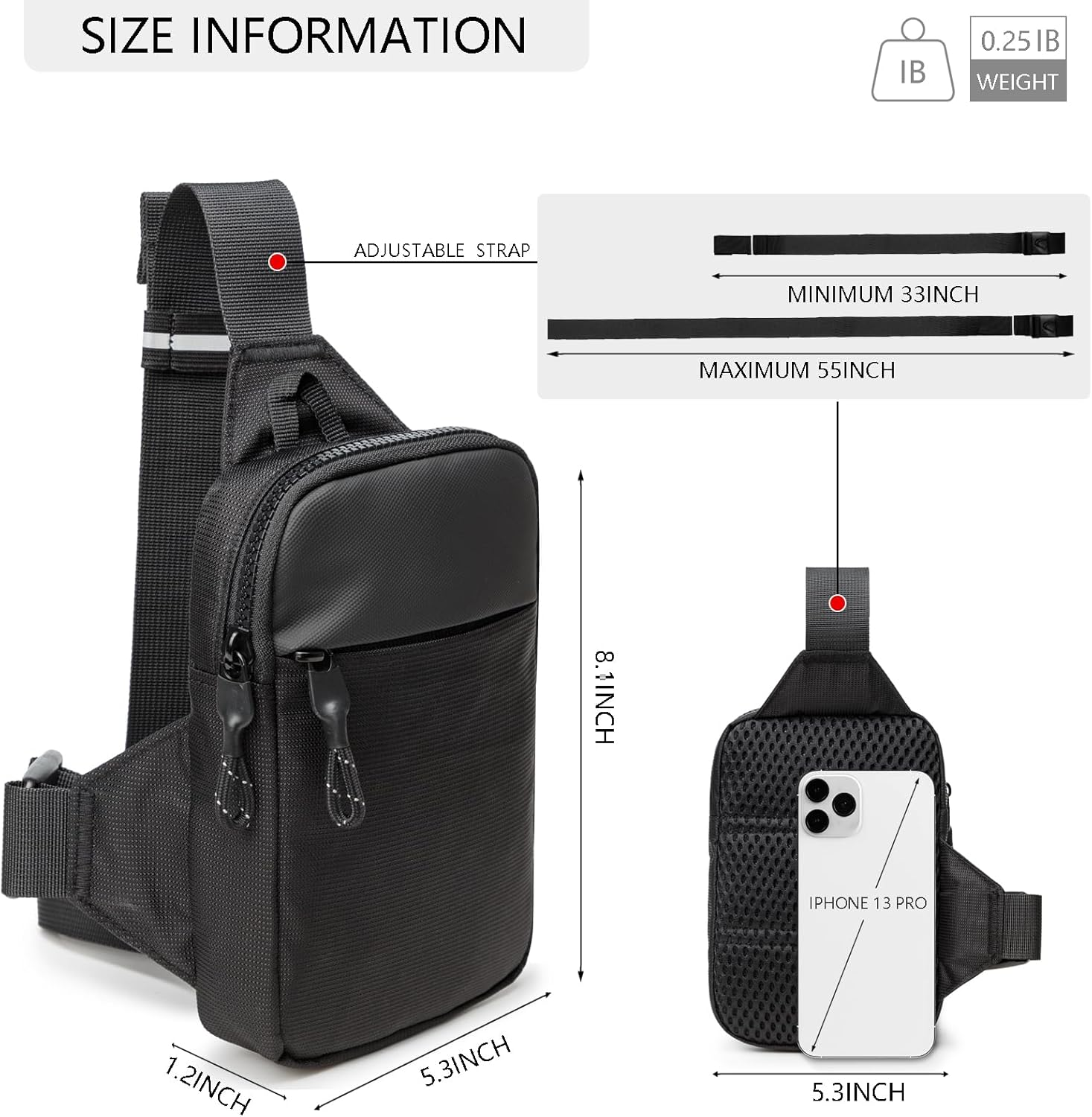 Mini Sling Bag for Men and Women, Small Crossbody Bag Trendy, Casual Waterproof Phone Chest Bag for Travel, Black, Small, Sling Backpacks, Black, S image number 4