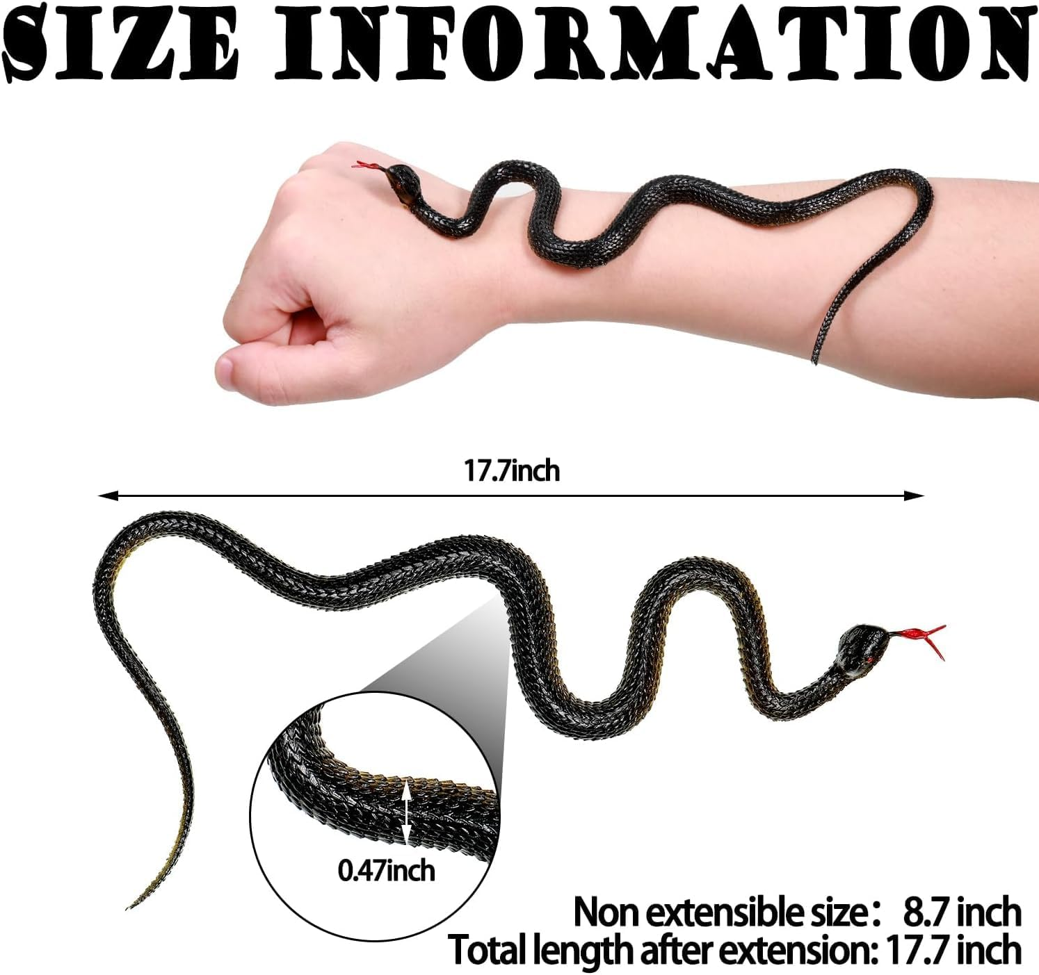 15 Pieces Realistic Rubber Snakes Plastic Snake Prop Fake Snake Props for Garden Props to Keep Birds Away, Pranks, Halloween Decoration (Black)