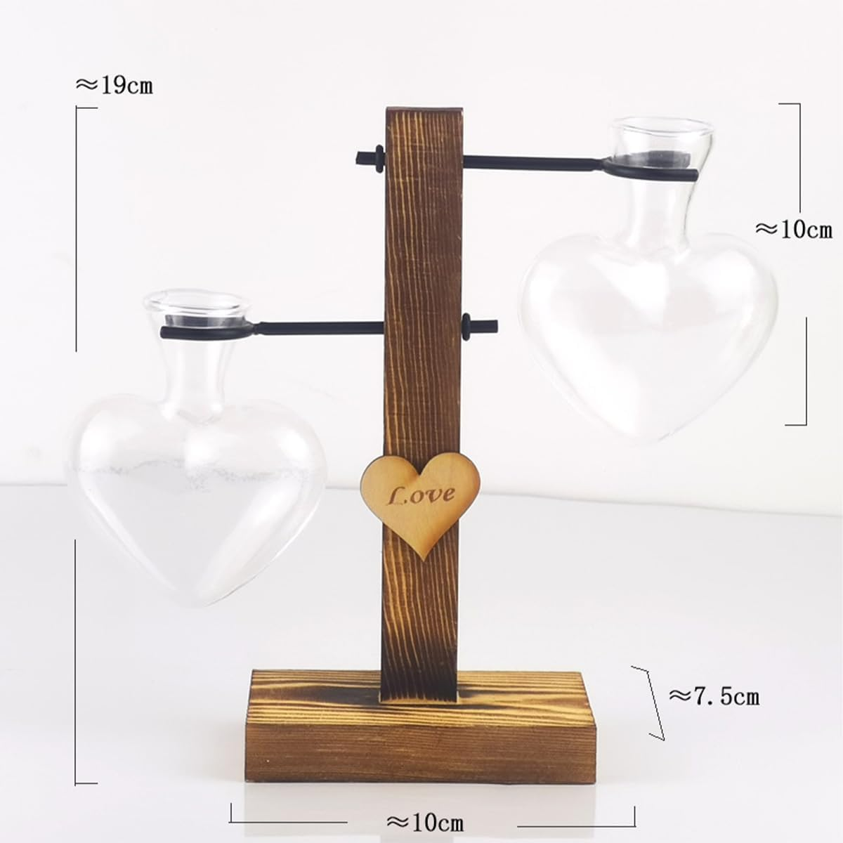 Plant Terrarium with Wooden Stand, Creative Double Heart Glass Hydroponic Vases, Modern Plant Propagation Station Desktop Planter Bulb Vase for Home Garden Office Decoration image number 1