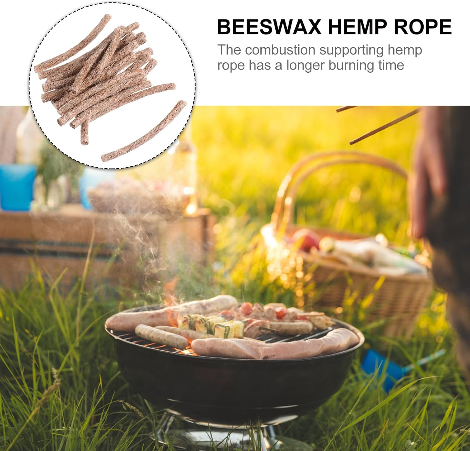 WOONEKY Camping Fire Starter Rope Wick 20Pcs Set Wax-Infused Jute Cord for Hiking Outdoor Survival and Barbecue Use image number 4