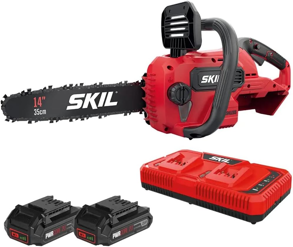 Skil Pwrcore 20V Brushless Chainsaw Kit with 2X2.5Ah Batteries and Dual Charger. image number 6