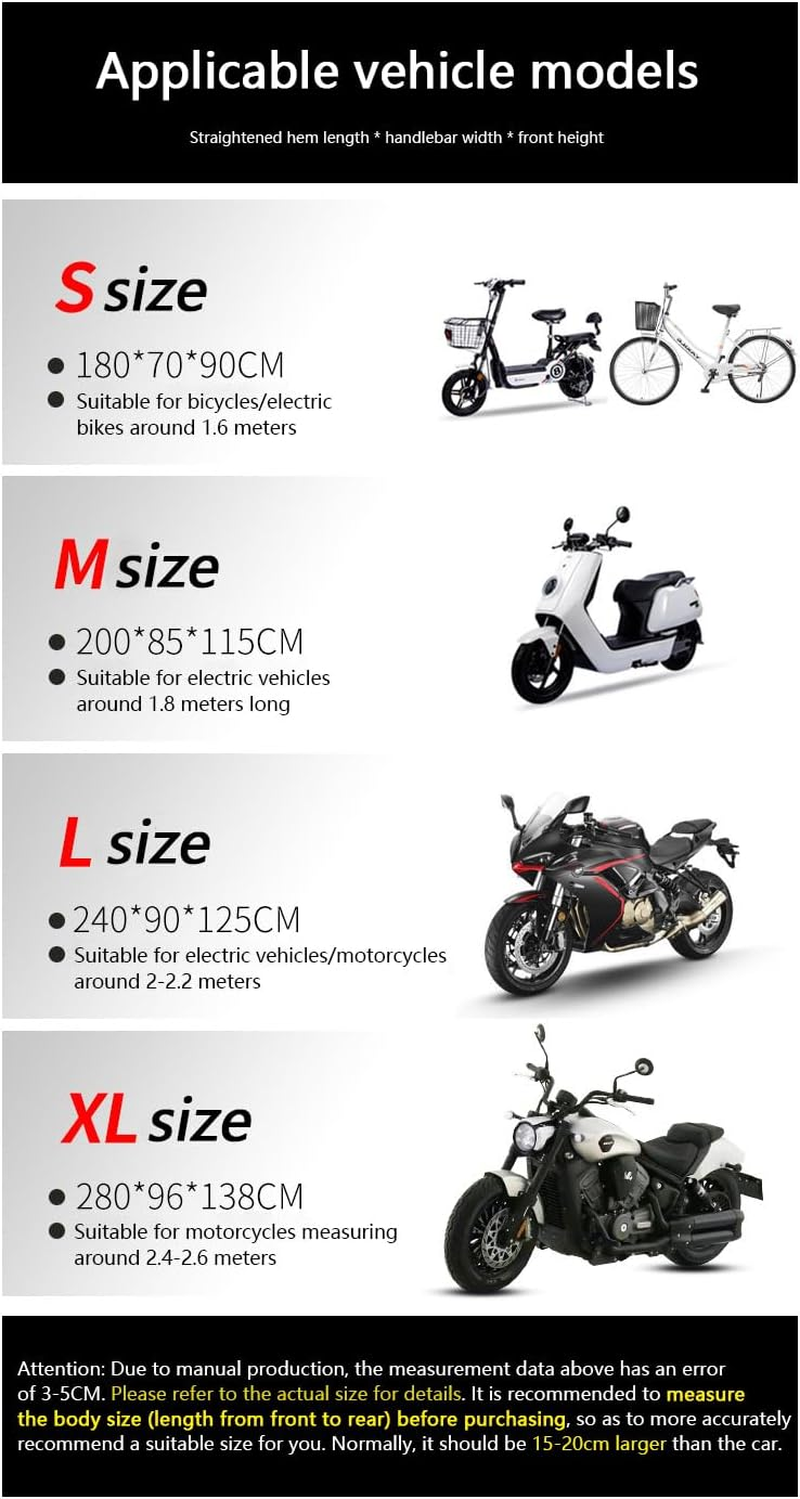Motorcycle Cover, Waterproof,，With Reflective Strip，Compatible with All Motorcycle(Lockholes&Windproof Strap) (Black, L[Suitable for 2-2.2 Meter Long Vehicle Models]) image number 6