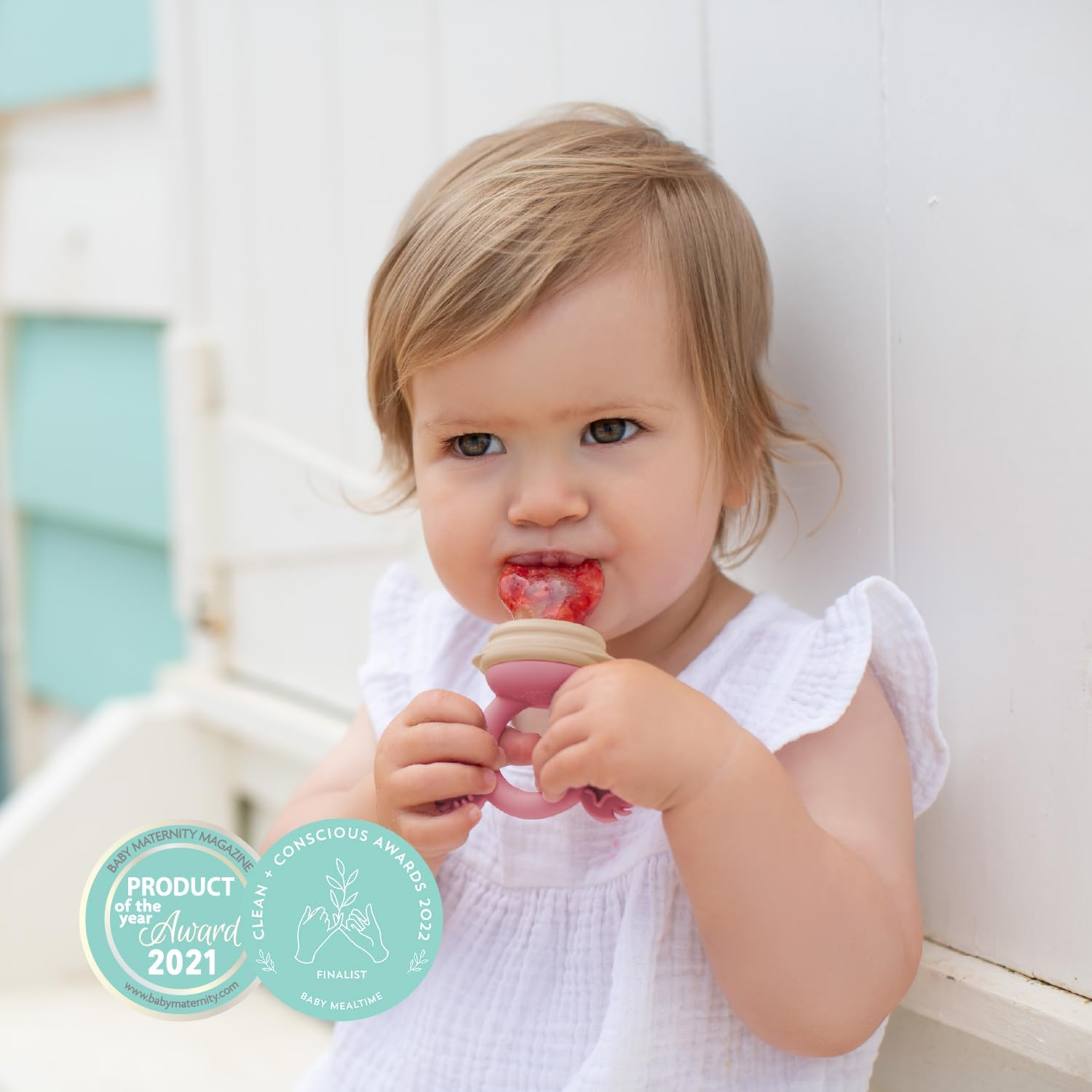 Cherub Baby Non-Toxic BPA Free Silicone Fresh Food Feeder, Self-Feeding, Dishwasher, Freezer and Steriliser Safe, 4 Months and Older - Dusty Rose/Sand - 1 Mimosa / Caramel image number 6