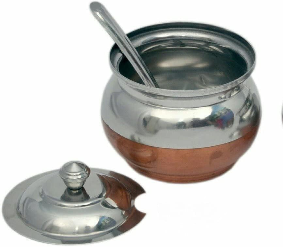 Copper Coated Stainless Steel Ghee Pot with Spoon | Ghee Container for Kitchen | Premium Oil Container with Lid for Pooja Items, 200 ML image number 4