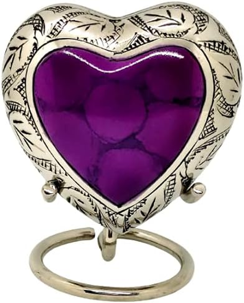 Classic Heart Shape Keepsake Urn for Human Ashes &ndash; with Box and Stand - Lovely Purple Color 7 Cms High image number 3