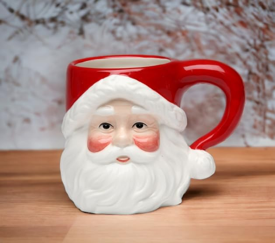 Christmas Ceramic Classic Santa Heads Beverage Drinking Mugs, Red & White, Set of 4, Medium, 5.5" X 3.9" X 4.1" image number 2