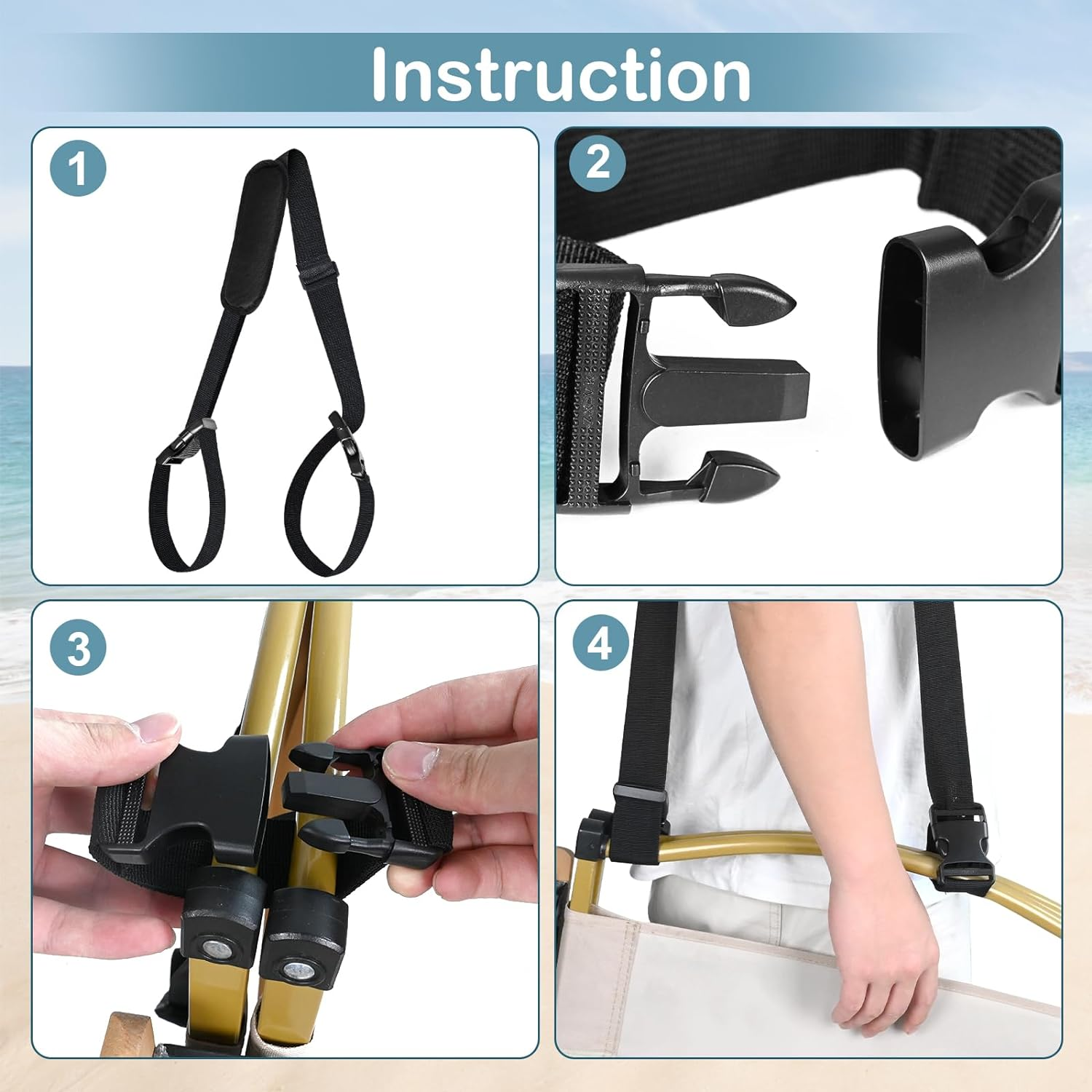 3 Pack Adjustable Carry Strap for Beach Chair, Folding Chair, Camping, Scooter, Bikes, Backpacking, Picnics, Outdoor and Other Items image number 3