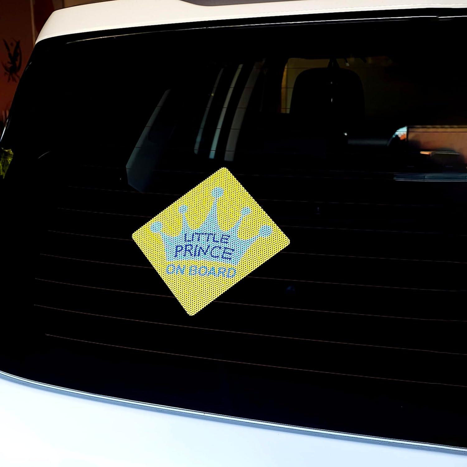 Baby on Board Car Sticker, Little Prince on Board Perforated Car Decal, See-Through Safety Sign, Strong Adhesive, High Visibility Yellow Design, Ideal for Family Vehicles (2-Pack) (Yello/Blue) image number 3