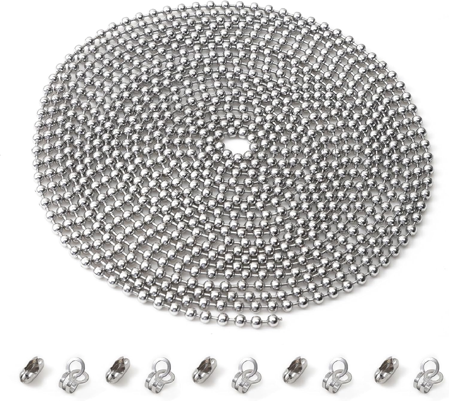 197 Inch Beaded Ball Pull Chain Extension Roller Shade Bead Chain Extende, Great Pulling Force Stainless Steel with 10 Connectors (4.5Mm, Silver)
