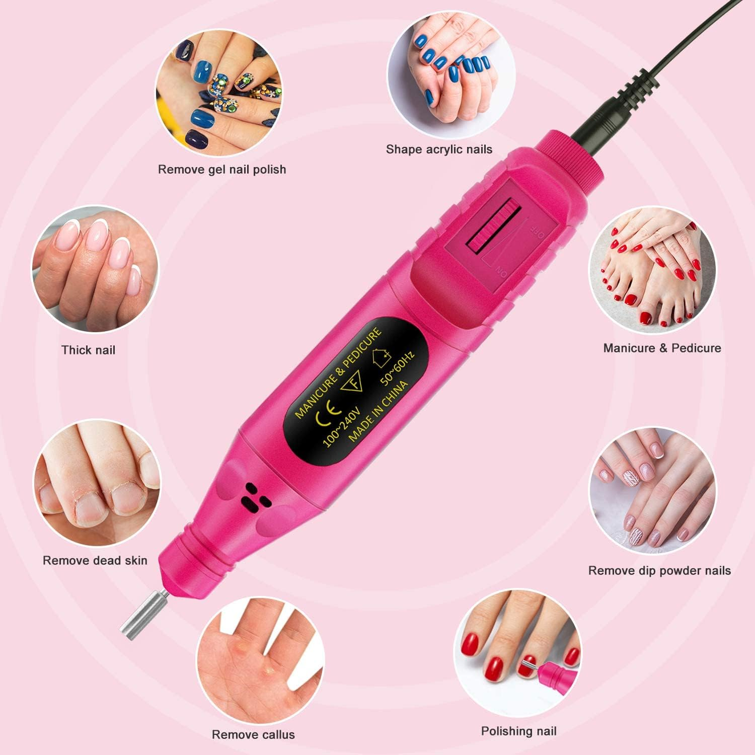 YIMART USB Electric Nail Drill - Portable Professional Manicure Pedicure Machine for Gel Nails with 6 Drill Bits, Polishing and Art Tools Kit (Green) image number 6