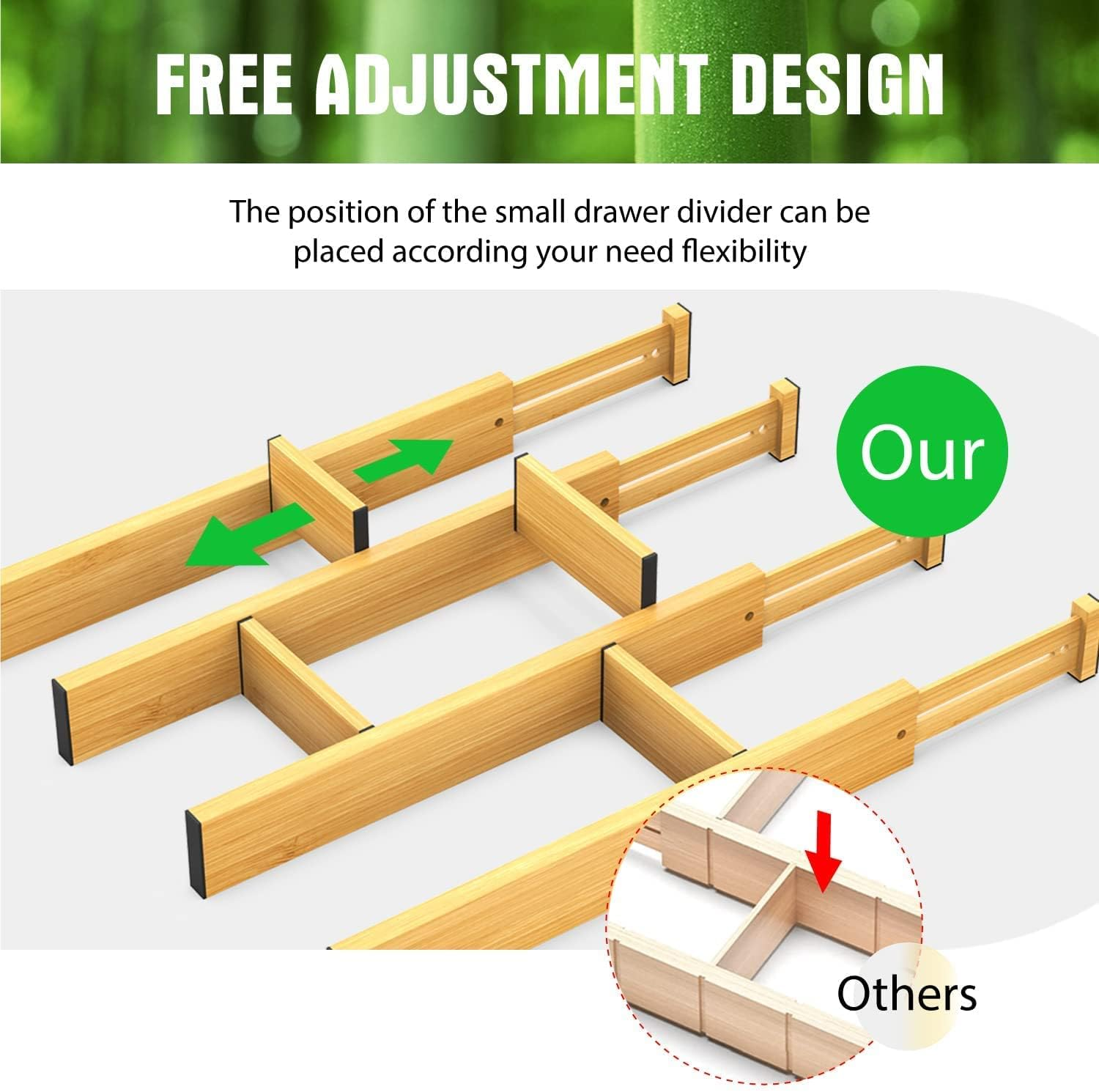 ANTOWIN Bamboo Drawer Dividers Organizers(33-43Cm), Drawer Separators Splitter, Adjustable Spring-Loaded Organizer for Large Utensil, Clothes, Tools Drawers image number 5