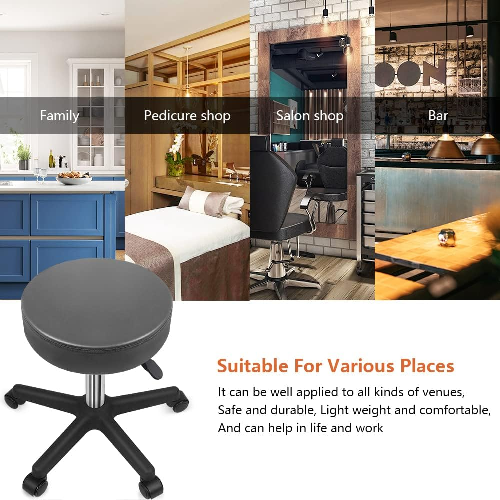 KKTONER round Rolling Stool PU Leather Height Adjustable Swivel Drafting Work SPA Salon Stools Chair with Wheels Gray image number 6