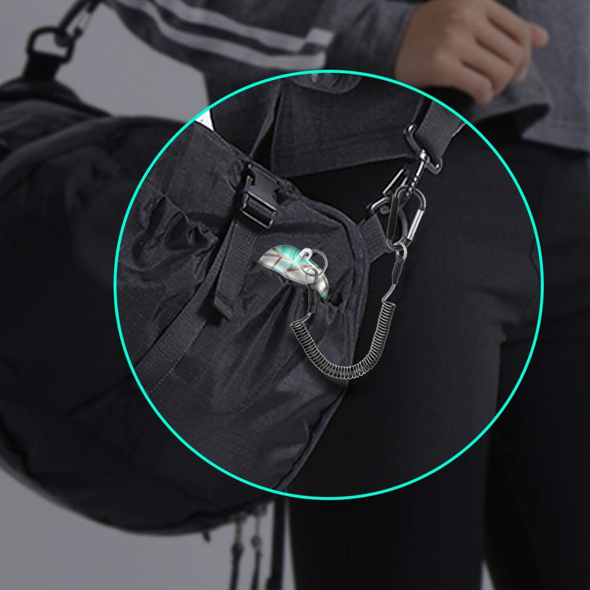 Hekodonk Flexible Anti-Lost Spring Coil Leash Cord Safety Ropes Retractable Lines Elastic Wrist Band with Stainless Steel Snap Hook Keychain Ring Carabiner,Silver