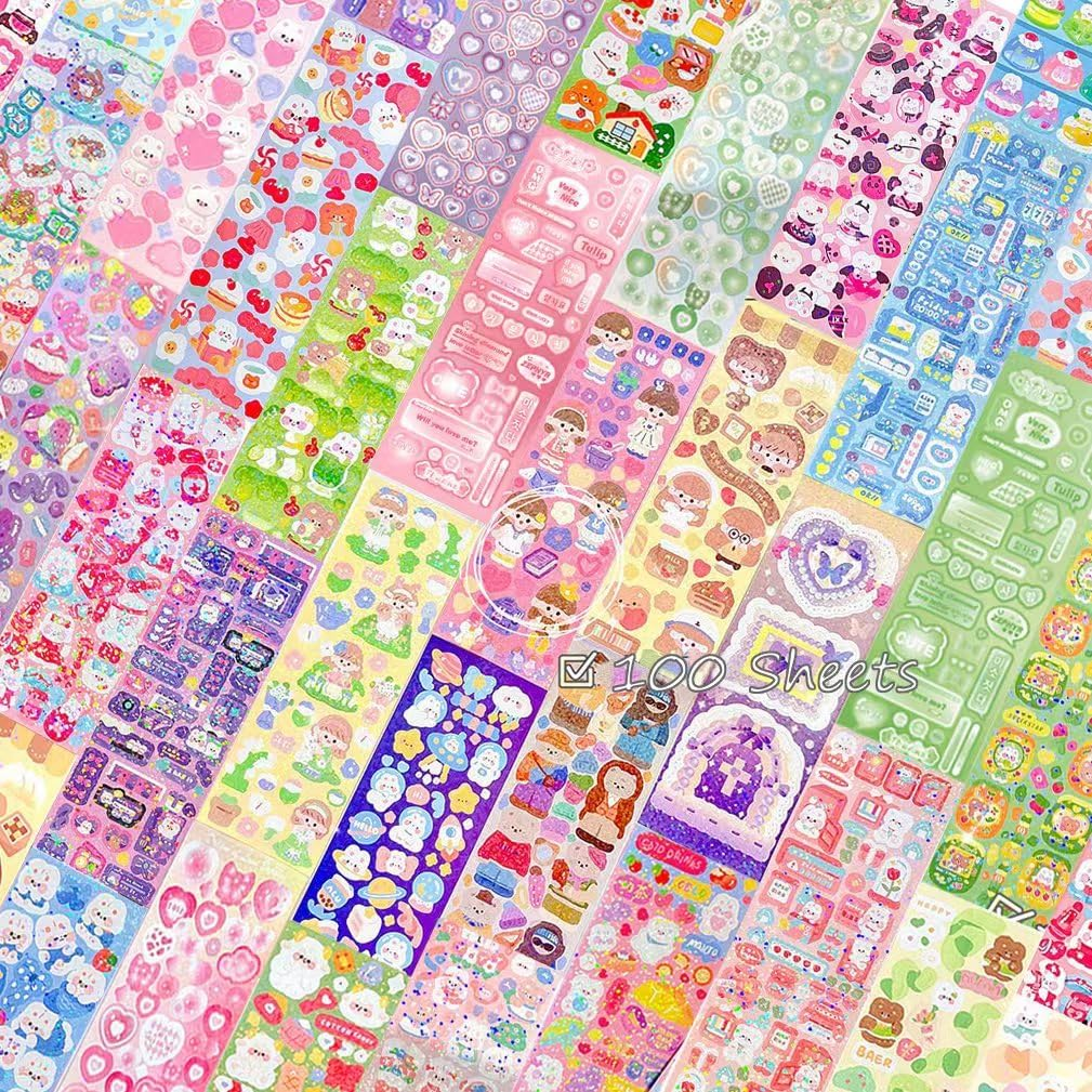 100 Sheets Deco Stickers, Photocard Ribbon Butterfly Heart Alphabet Cute Stickers for Journaling Anniversary Family Photo Album Arts Crafts Scrapbooking