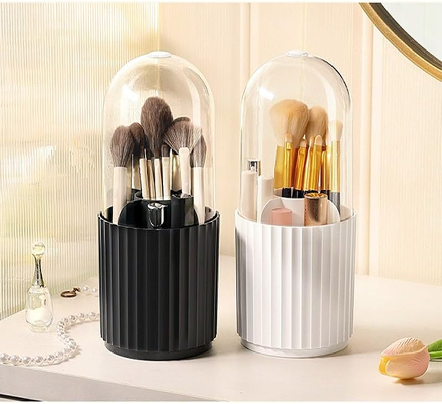 Large Capacity Makeup Brush Holder, 5 Slot Make up Brushes Cup, Cosmetic Storage Box Makeup, 360&deg; Rotating White Makeup Organizer, Makeup Brush Holder Organizer,Rotating Cosmetic Organizer (Black) - White image number 3