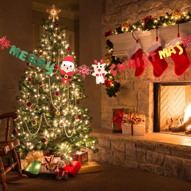 Merry Christmas Banner Felt Christmas Santa Flags Banner Hanging Xmas Decorations - 2.8M Decorative Hanging Xmas Garland for Home, Office, and Market Displays image number 4