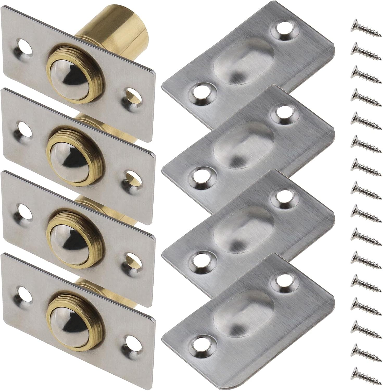 SING F LTD 4 Sets of Roller Ball Door Catch Latches with Fixing Screws for Home Kitchen Closet Wardrobe Door Cabinet Cupboard Hardware Adjustable Stainless Steel Pure Copper Silver image number 4