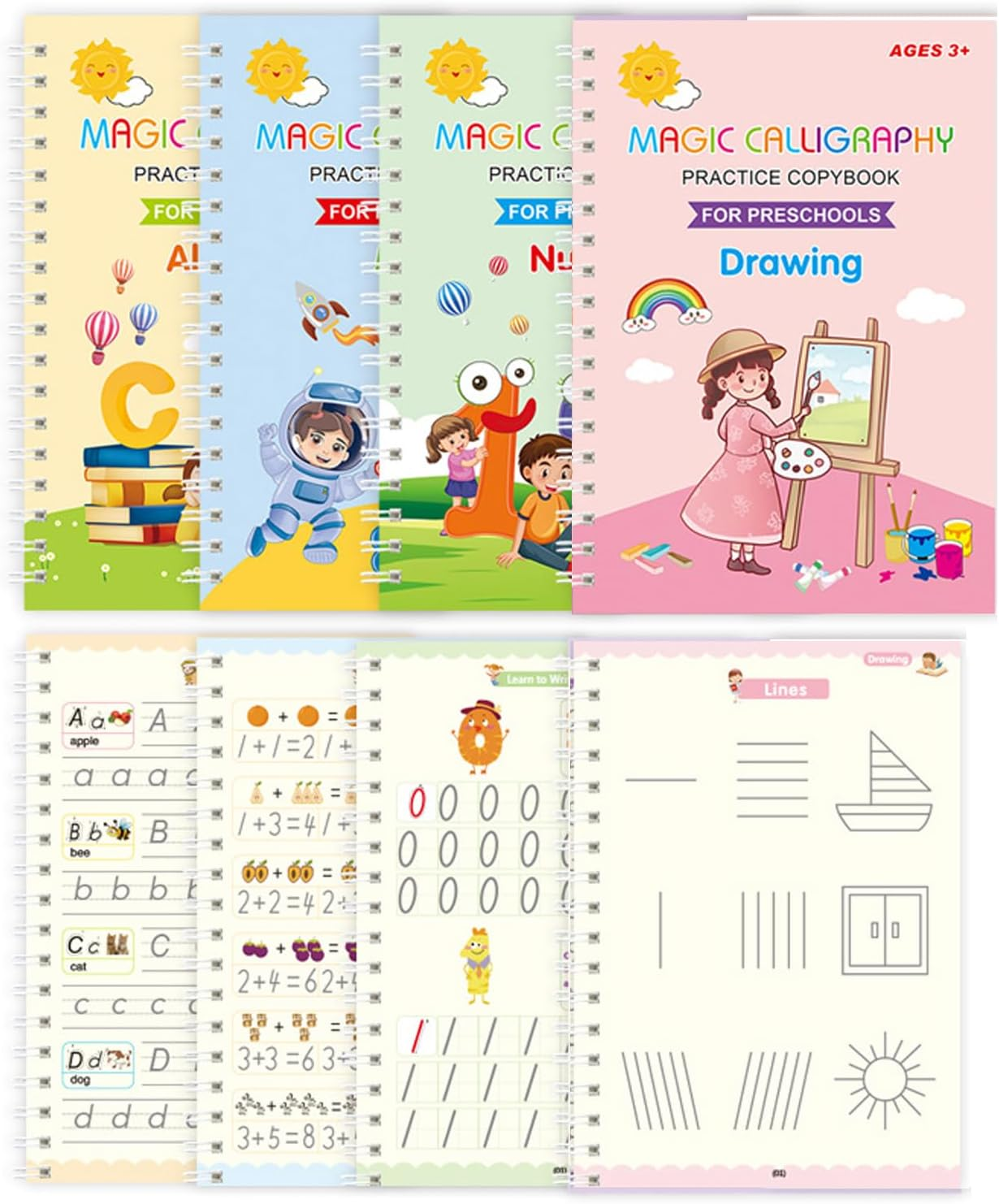 Grooved Handwriting Books for Kids Age 3-8 Reusable Magic Practice Copybook Magic Writing Practice Copy Books for Pre-Writing Activities and Fine Motor Skills Development (4) image number 2