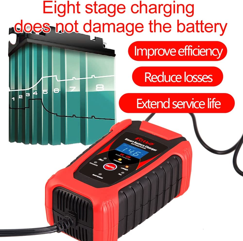 Katbo 6 Amp Smart Battery Charger Auto-Voltage Detection 6V 12V Automatic and Manual (Red) image number 6