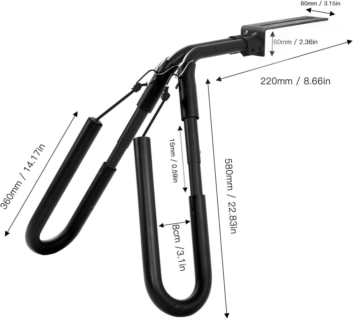 Surfboard Bike Rack, Motorcycle Surfboard Scooter Moped Bike Rack, Aluminum Lightweight Surf Board Carrier for Surfboard, Skis, Windsurfers, Angle Adjustable (Black) image number 6