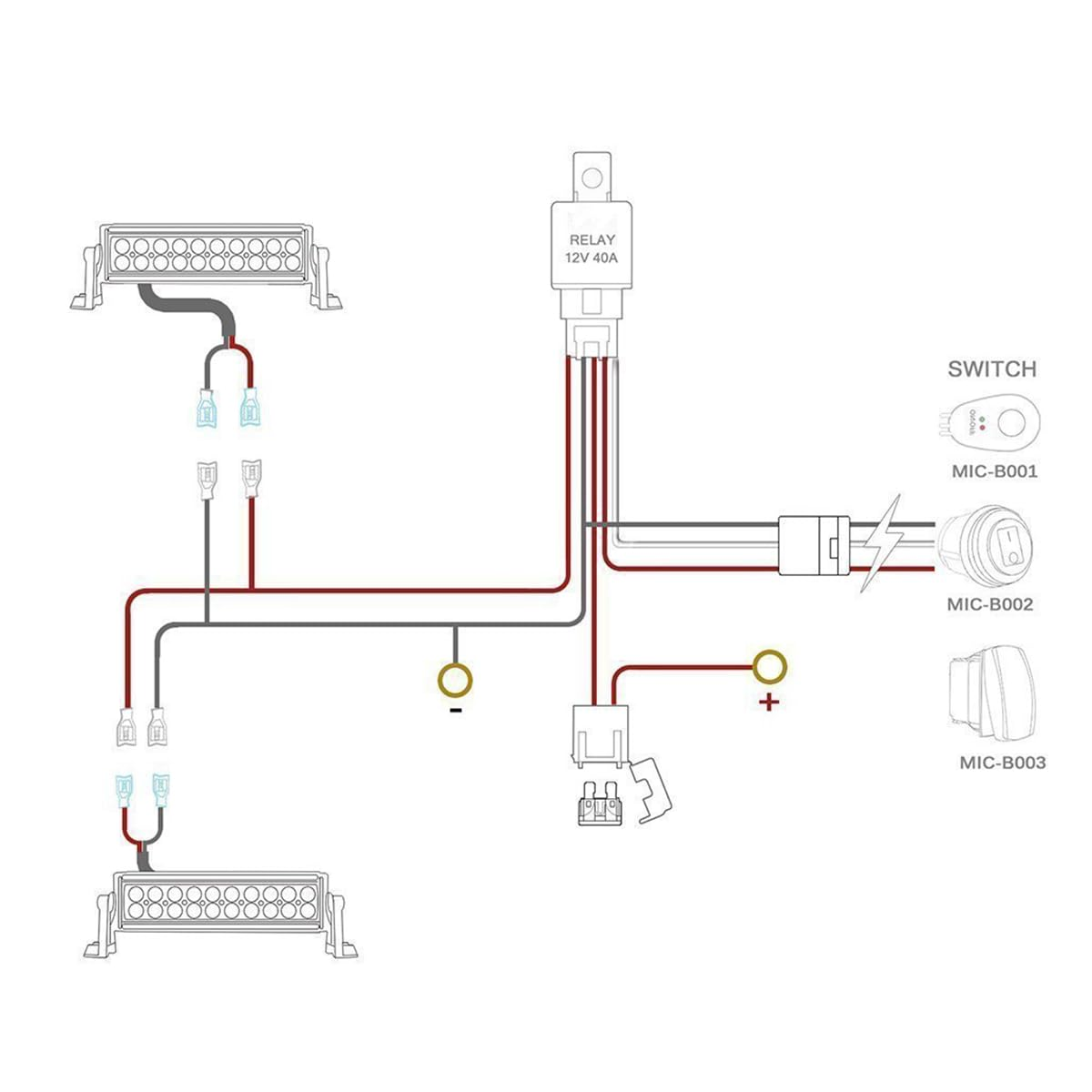 NUZAMAS LED Light Heavy Duty Wiring Harness Kit 12V/40A Fuse Relay On/Off Switch Relay for Work Lights off Road Driving Lights Two Lead image number 5
