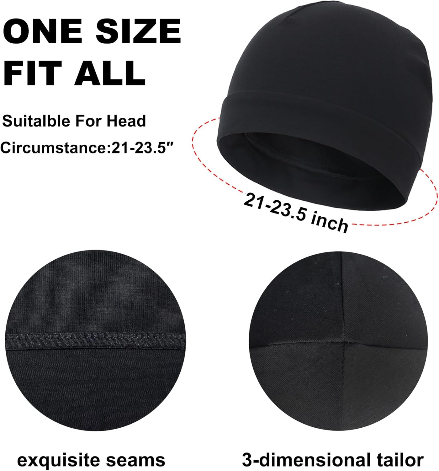 3 Pieces 100% Cotton Skull Caps Beanie for Men Women Lightweigt Night Cap Sleep Hats Breathable Helmet Liner image number 1