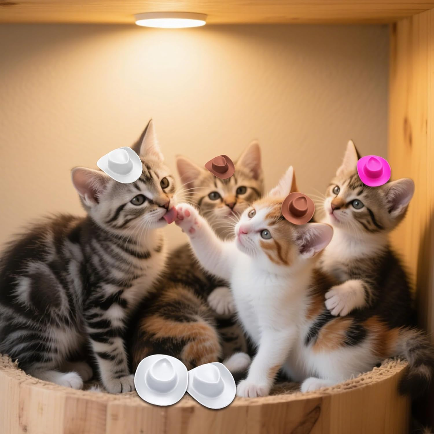 30 Pcs Plastic Mini Western Cowboy Hats Bulk Mini Cowgirl Cowboy Hats Small Cowboy Hats Cute Miniature Hat for Crafts Bottle Cake Party Decoration (White,Brown,Pink) image number 5