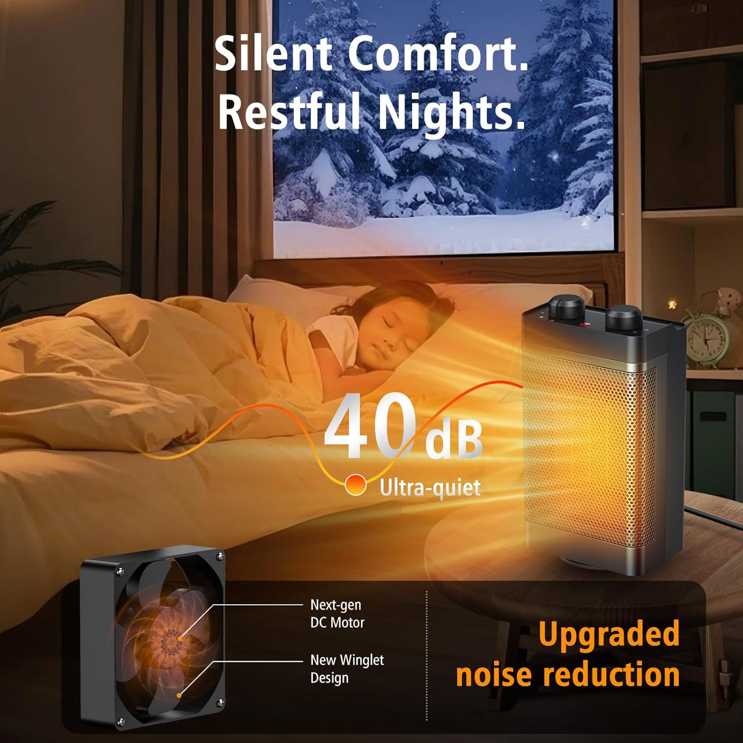 Electric Heater, Fan Heatet, Heaters for Home Low Energy Silent, 3-Mode Oscillating PTC Ceramic Electric Space Heater, Overheating & Tip-Over Protection, Space Heater for Office, Home,Bedroom (Black) image number 2