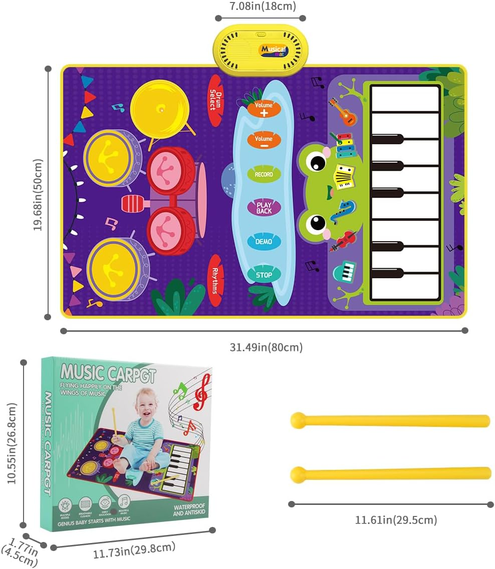 Joyfia Kids Musical Mat, Piano Keyboard & Jazz Drum 2 in 1 Music Toys for Toddlers Touch Play, Floor Musical Playmat with 6 Instrument Sounds, Education Learning Toys Gifts for 3 Year Old Girls Boys image number 1