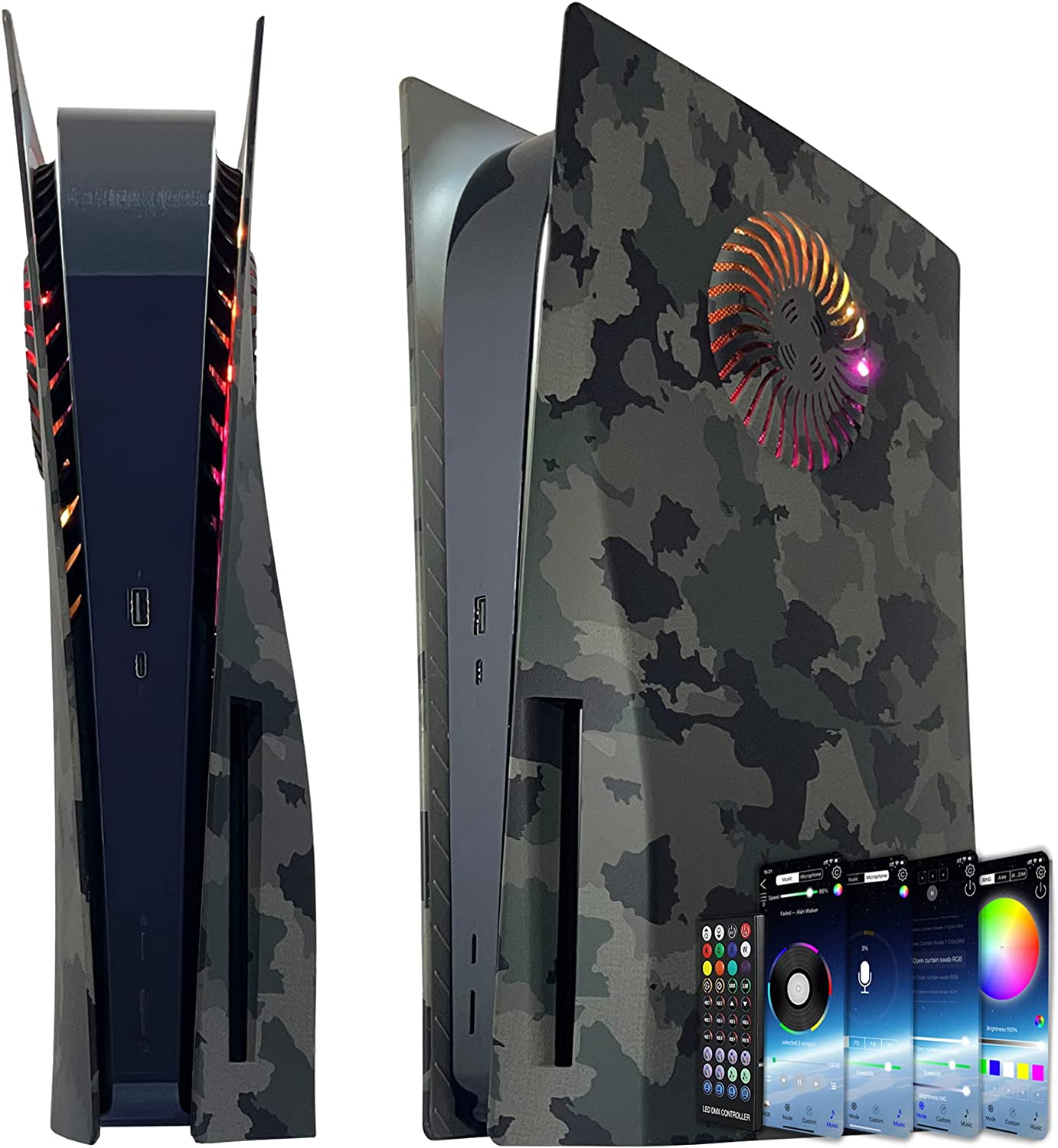 Faceplate with RGB Light Strip and Dust Filter for Cooling Vents DOBEWINGDELOU 400+ Effects LED Light Ring Console Cover for Disc Edition DIY Decoration Kit Accessories Camo Green image number 4