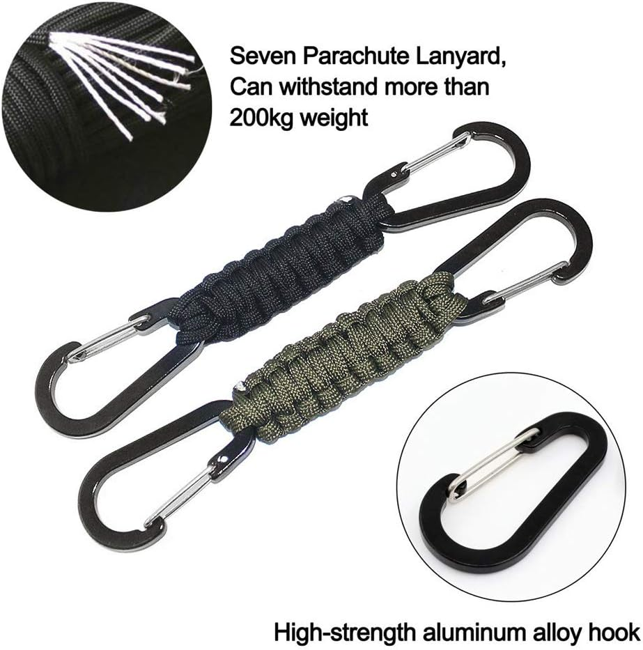 Paracord Keychain with Carabiner, Set of 5 Braided Lanyard Utility Ring Hook image number 1