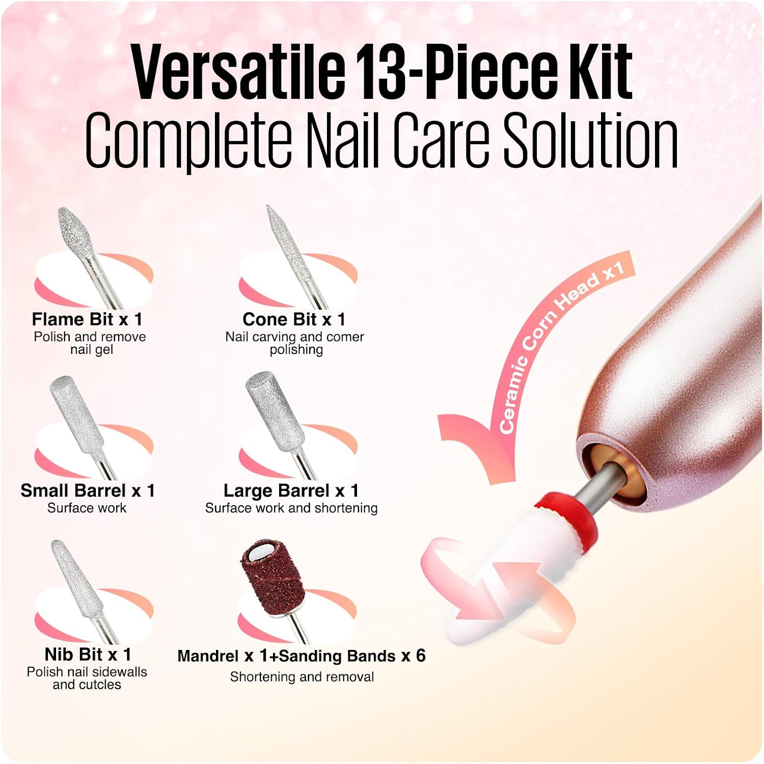 MEFA Nail Drill, 16 PCS Kit Electric Nail Drill with Nail Drill Bits & Cuticle Oil Pen, Portable Electric Nail File Professional, 20000RPM Manicure Pedicure Nail Set Efile Nail Drill for Home Salon image number 1