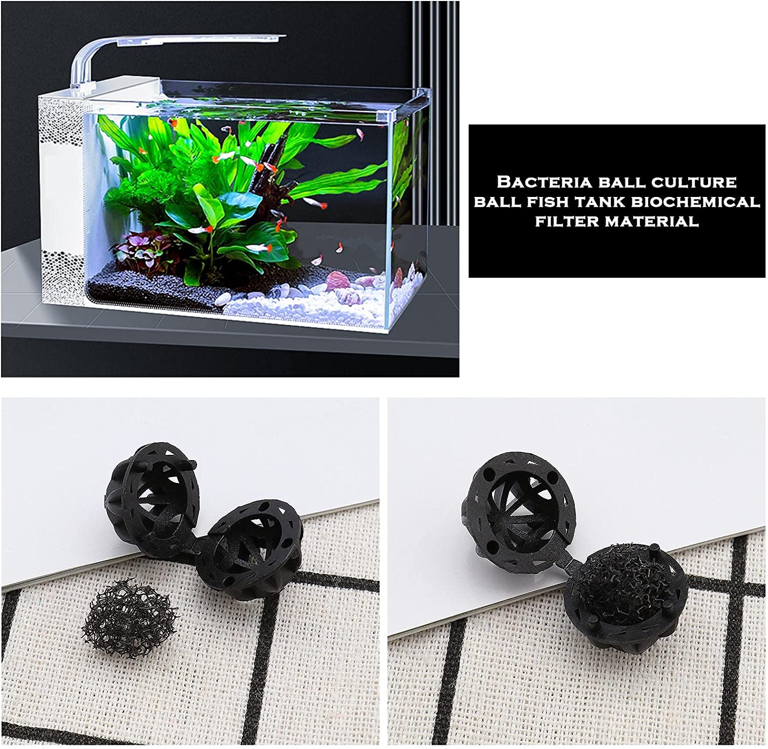 Emagtech 50PCS Bio Porous Filter 16Mm Biochemical Ball Filter Media Water Filter Material with Cotton for Fish Tank Pond Aquarium Filter Accessories image number 6